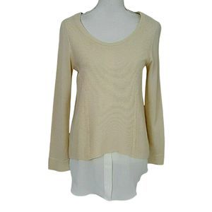 Worthington Sweater Womens Small Lagenlook Top White Long Sleeve Mixed Texture